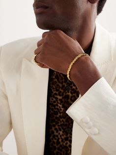 Viltier's 'Edge' bracelet has been handcrafted at the brand's Parisian atelier from polished gold in uneven cylindrical rows. Wear it with the coordinating ring in our edit. Gold Bracelet For Men, Male Jewelry, Diamond Cufflink, Sapphire Necklace Pendants, Gray Jewelry, Mens Gold Jewelry, Sapphire Pendant, Jewelry Model, Gold Band Ring