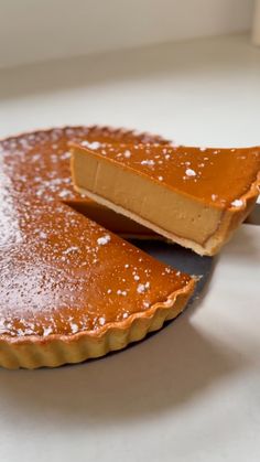 a piece of pie sitting on top of a white table