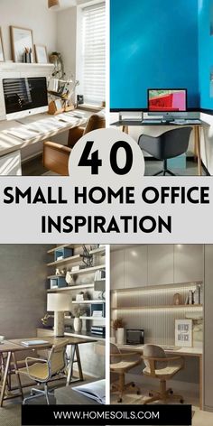 small home office with desks, chairs and shelves in the middle is featured on this page