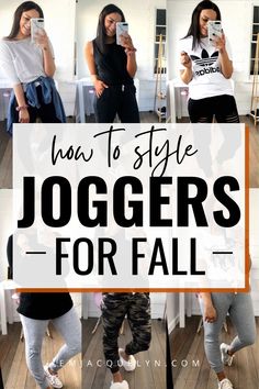 It's not fall without styling you favorite comfy joggers. Click to discover 10 Joggers outfit ideas for fall! - Casual fall outfit ideas 2020 Autumn Outfits Joggers, Womens Joggers Outfit Dressy Work, Dressy Jogger Outfits Women, Casual Outfit With Joggers, Jogger Sweater Outfit, Joggers With Tennis Shoes Outfit, Jogger Pants Outfit With Sneakers