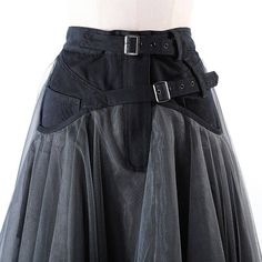 Full of character tulle skirt with attached cotton waist treatment, side pockets, zip front and attached belts. This skirt is going to be the talk of the day! Just tuck in a seamless knit top or a simple white tank add some boots or sneaks and let's get going! Fabric: Nylon, Polyester blend & cotton Care: Hand wash Crow Core, Layered Tulle Skirt, Leather Denim, Edgy Look, Maxi Dress With Sleeves, Skirt Pattern, Style Vintage, Denim Skirt, Breathable Fabric