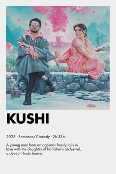 the poster for kushi, which features two people sitting on a stone wall with pink flowers