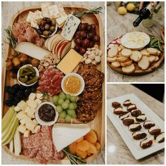 a variety of cheeses, crackers, and meats on a platter