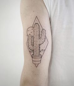 a man's arm with a cactus tattoo on the left side of his arm