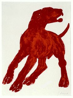 a drawing of a red dog on a white background