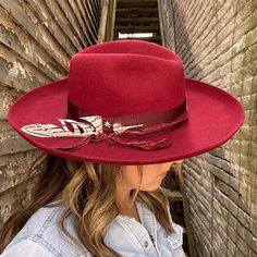 Red Felt Hat, Burgundy Hat, Stetson Hat, Fashion Closet, Dyed Silk, Red Felt, Western Hats, Hat Box, Hat Pin