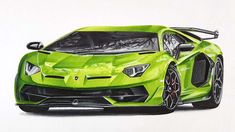 a drawing of a green sports car