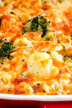 a baking dish of chicken cauliflower casserole. Rotisserie Chicken And Cauliflower Recipes, Chicken Cauliflower Casserole Recipes, Buffalo Chicken And Cauliflower Bake, Rotisserie Chicken Cauliflower Recipes, Chicken And Coliflower, Chicken Califlower Casseroles Healthy, Califlower Casseroles Healthy, Whole 30 Casseroles, Chicken Cauliflower Recipes