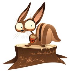 an image of a cartoon rabbit on top of a stump with food in its mouth