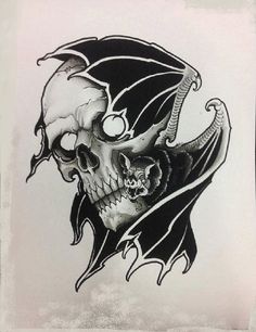 a drawing of a skull with a bat on it