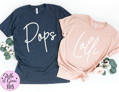 Lolli Pops Shirts, New Grandma and Grandpa To Be Gift, Pregnancy Announcement Shirts, Lolli Shirt, Pops Shirt, Mothers Day Fathers Day, Gift Welcome to Stella & Grace Tees! This listing is for ONE (1) Adult Unisex T-shirt with your selected design. These are priced per item. 👉 Please note: If desired design color isn't provided, we will print as shown in the shirt color chart image. We offer: ❤ High quality prints that will last over time ❤ Comfortable & flattering fit ❤ Soft and Light weight, Grandpa To Be, Lolli And Pops, Grandparents Shirt, Pop Pop Shirts, Pregnancy Announcement Shirt, New Grandma, Grandma And Grandpa, Boyfriend Style, Boyfriend Fit