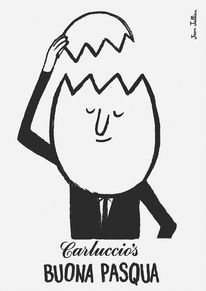 a black and white drawing of a man with an egg on his head that says cancucci's buona pasqua