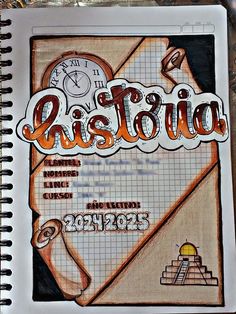 a spiral notebook with the word fiesta written on it and an image of a pyramid