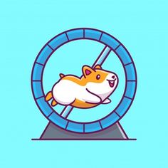 a cartoon hamster riding on top of a blue wheel