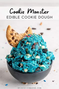 cookies cookie monster no bake dough in a bowl