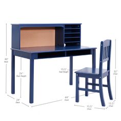 a desk and chair are shown with measurements