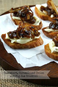 cranberry, caramelized onion and cream cheese appetizers on toasted bread