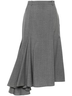 grey wool interwoven design mélange effect godet detail low-rise belt loops concealed side hook and zip fastening mid-length asymmetric hem unlined Bohemian Wedding Guest, Godet Skirt, Viktor Rolf, Wedding Guest Looks, City Dress, Viktor & Rolf, Demi Fine Jewelry, Asymmetrical Skirt, Summer Beach Wear