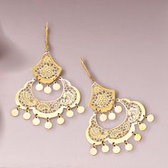 Ross-Simons - Italian 14kt Yellow Gold Filigree Chandelier Earrings. Lacy laser-cut filigree gives these brushed and polished 14kt yellow gold earrings their signature look. Made in Italy. Hanging length is 2 1/4". Leverback, 14kt gold chandelier earrings. Italian Gold Jewelry, Everyday Wear Jewelry, Triple Hoop Earrings, Gold Sunburst, Gold Jewellry, Gold Chandelier Earrings, Twisted Bangle, Resin Bangles, Swirl Earrings