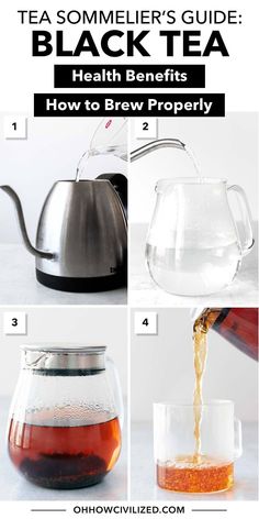 tea being poured into a glass pitcher with text overlay reading how to brew properly