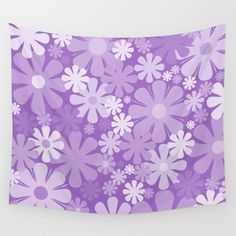 a purple and white flower pattern wall tapestry