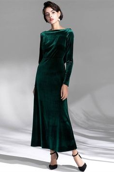 Dark Green Velvet Dress with Long Sleeves – Joyofdress Green Velvet Dress Outfit, Green Velvet Gown, Velvet Dresses Outfit, Dark Green Velvet Dress, Dark Green Velvet, Formal Wedding Guest Dress, Velvet Dress Long, Bridesmaid Dresses Strapless, Velvet Bridesmaid Dresses