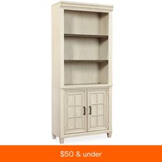 a white bookcase with doors and drawers on the bottom, $ 350 & under