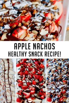 apple nachos healthy snack recipe with chocolate drizzle and sprinkles