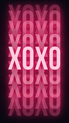 the word oxox is made up of letters and numbers in shades of pink on a black background