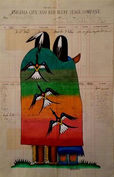 an old poster with birds painted on it