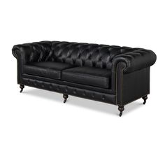 Indulge in the ultimate luxury with the Club Room Black Leather Tufted Chesterfield Sofa. Crafted with top-grain leather and traditional, generous styling, this piece invites you to create unforgettable memories. The Onyx Black cover exudes elegance, making this sofa a must-have. Made with pure Aniline cow-grade leather, this sofa is designed to age gracefully. Please protect it from direct sunlight/heat and expect slight variations in color for a vintage touch. Top grain Aniline Leather Onyx Bl French Style Sofa, Vintage Chesterfield Sofa, Tufted Chesterfield Sofa, Shabby Chic Chandelier, Bistro Dining Table, Leather Chesterfield, Age Gracefully, Coastal Contemporary, Settee Sofa