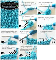 Crocheted Star, Crochet Star Stitch, Tutorial Knitting, Crochet Stitches Free, Crochet Stars, Crochet Stitches For Beginners, 자수 디자인, Crochet Stitches Tutorial