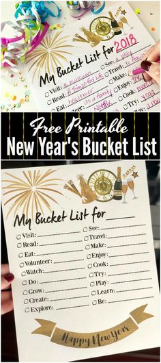 a new year's bucket list with the text free printable