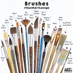 a bunch of brushes that are labeled in different languages