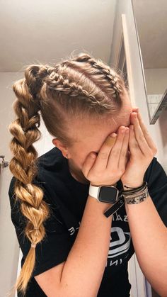 Hairstyles With 4 Braids, Braid Hairstyles For Basketball, Cute Girly Hairstyle Ideas, Sports Hairstyles Braids, Curly Hairstyles For Game Day, Ffa Hair Styles, Cute Hair Styles Medium Hair, Hair Down Braided Hairstyles, Strait Hairstyles For School