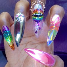 Silver Acrylic Nails, Matte Acrylic Nails, Rainbow Lips, Glitter Nails Acrylic, Nails Silver, Fall Acrylic Nails, Exotic Nails, Jelly Nails, Summer Acrylic Nails