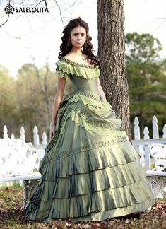 Katherine Pierce 1864 Dresses   Condition: Brand New  Color:  Green  Material: This Vampire Diaries Katherine Pierce Dress is Handmade of high quality Taffeta Fabric and Lace, soft and comfortable to wear  Sleeve Length: Short Sleeve  Dresses Length:Floor-Length  Neckline:  Square Collar  Decoration: Ruffles + Lace  Style: This dress is perfect for civil war,victorian,medieval,regency,renaissance, wedding, cosplay, themed party, photograph, stage performance, etc  Package Includes Katherine Pierce 1864, Gothic Ball Gown, 1800s Dresses, Diary Vintage, Gothic Victorian Dresses, Vampire Diary, Full Sleeves Dress, Boho Bridal Dress, Victorian Fashion Dresses