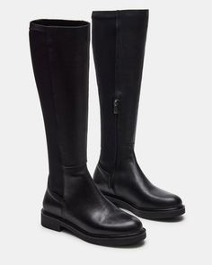 LEXINGTON BLACK LEATHER Above Knee Boots, Womens Tall Boots, Knee High Boots Flat, Stretch Back, Black Knee High Boots, Knee Boot, Black Knees, Low Block Heels, Flat Boots