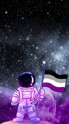 an astronaut standing on top of a planet holding a flag