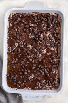 a baking dish filled with chocolate chips