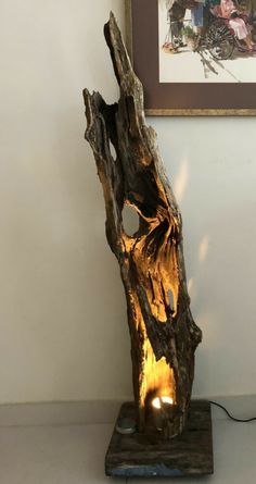 a piece of drift wood with a light in it