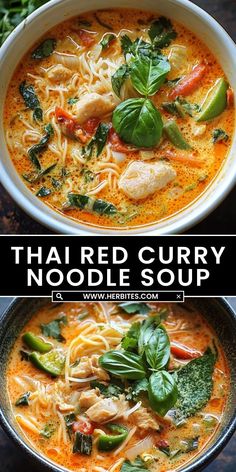 thai red curry noodle soup in a bowl