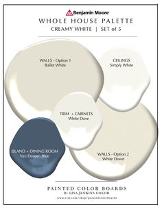 the white paint colors for walls and floors are shown in three different shades, each with blue