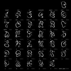 the letters and numbers are drawn in white ink on black paper, which is also used for