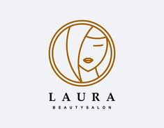 a woman's face in a circle with the word laura beauty salon on it