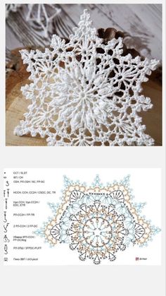 the snowflake is made with crochet and yarn