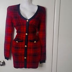 Stretch Plaid Sweater Dress. Button Up Closure. Warm Material. Nwt Red Fitted Button-up Mini Dress, Plaid Dress Outfit, Mink Dress, Plaid Sweater Dress, Slinky Mini Dress, Forest Green Dresses, 70 Fashion, Red Plaid Dress, Small Black Dress