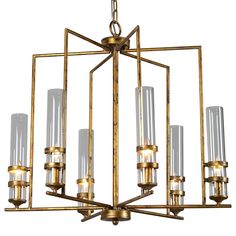 a chandelier with six lights hanging from it's center and four sides