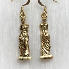 David and Venus de Milo Art earrings in silver pewter or gold | Etsy Artistic Gold Nickel-free Earrings, Artistic Single Earring For Gift, Artsy Gold Dangle Earrings, Artsy Gold Drop Earrings, Gold Artsy Drop Earrings, Artistic Metal Earrings As Gift, Artistic Metal Earrings For Gift, Artsy Gold Metal Earrings, Artsy Bronze Earrings For Gift