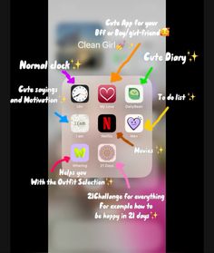 an iphone screen with the text clean girl diary and other things to do on it